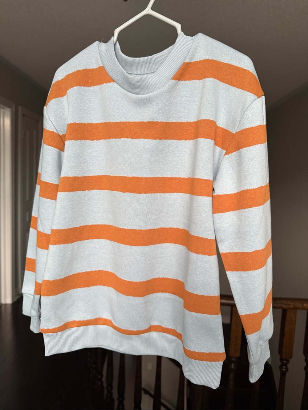 Light Blue & Orange Striped Crewneck Sweater 4-6
